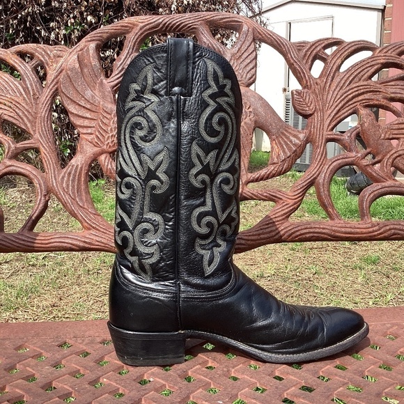 MEN’S Justin London 13” 1409 Black Leather Contrast Stitching Cowboy Boots - Picture 6 of 10
